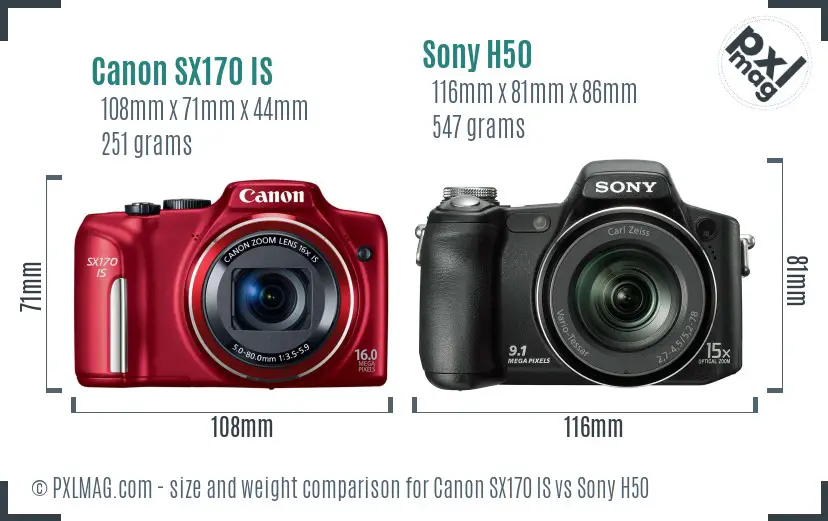 Canon SX170 IS vs Sony H50 size comparison