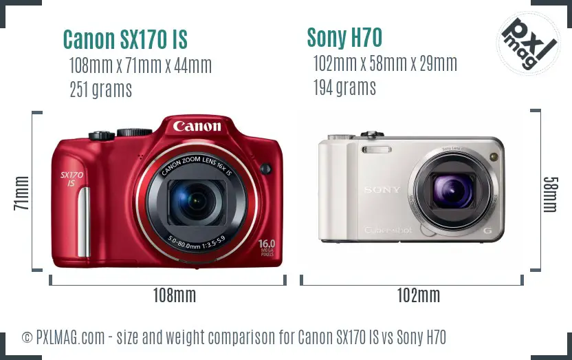 Canon SX170 IS vs Sony H70 size comparison