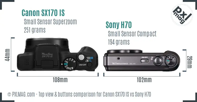 Canon SX170 IS vs Sony H70 top view buttons comparison