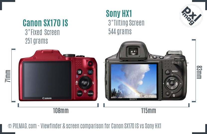 Canon SX170 IS vs Sony HX1 Screen and Viewfinder comparison
