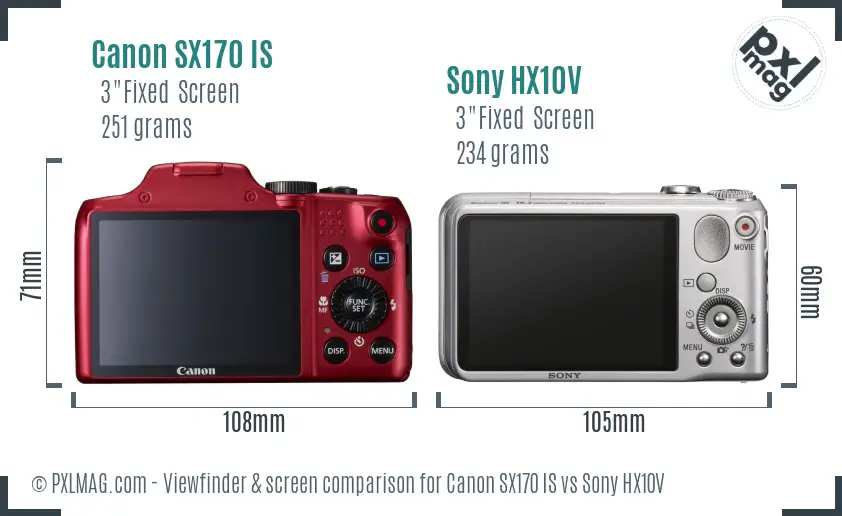 Canon SX170 IS vs Sony HX10V Screen and Viewfinder comparison