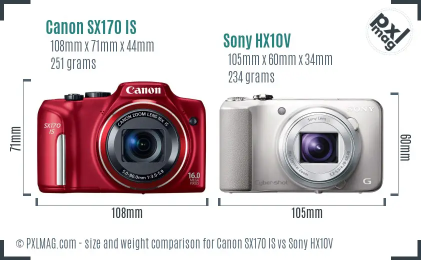 Canon SX170 IS vs Sony HX10V size comparison