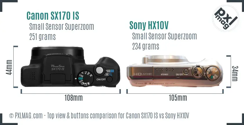 Canon SX170 IS vs Sony HX10V top view buttons comparison