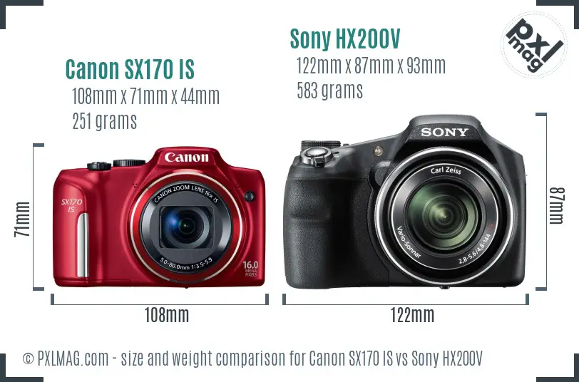 Canon SX170 IS vs Sony HX200V size comparison