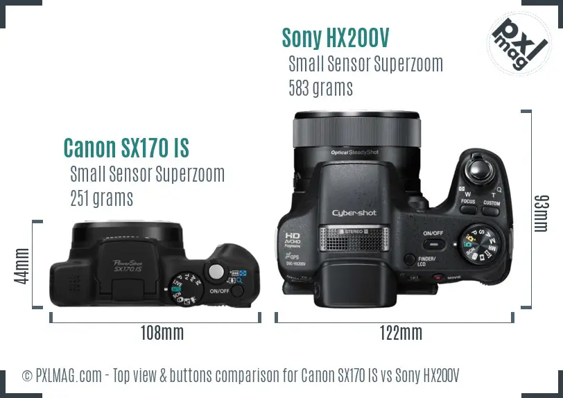 Canon SX170 IS vs Sony HX200V top view buttons comparison