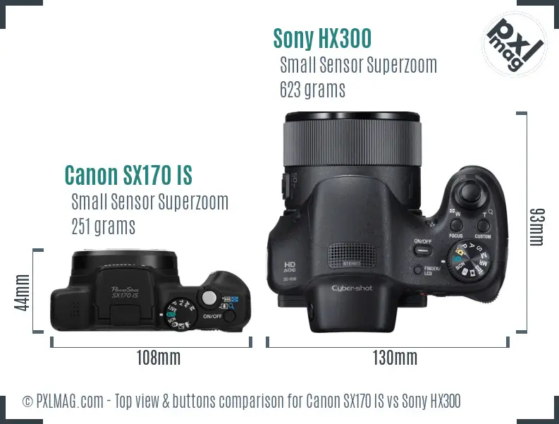 Canon SX170 IS vs Sony HX300 top view buttons comparison Canon SX170 IS vs Sony HX300 top view buttons comparison