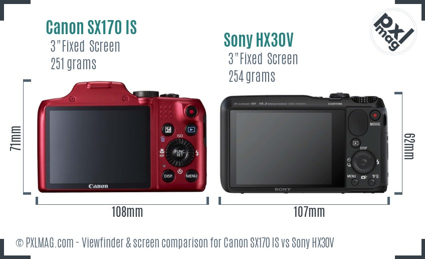 Canon SX170 IS vs Sony HX30V Screen and Viewfinder comparison