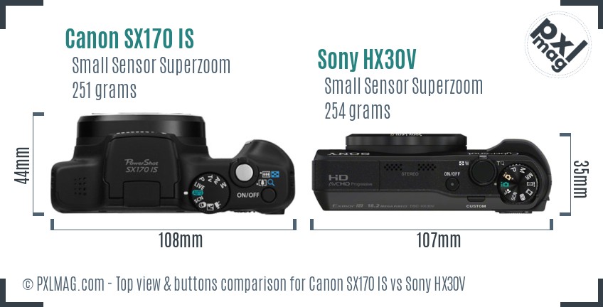 Canon SX170 IS vs Sony HX30V top view buttons comparison