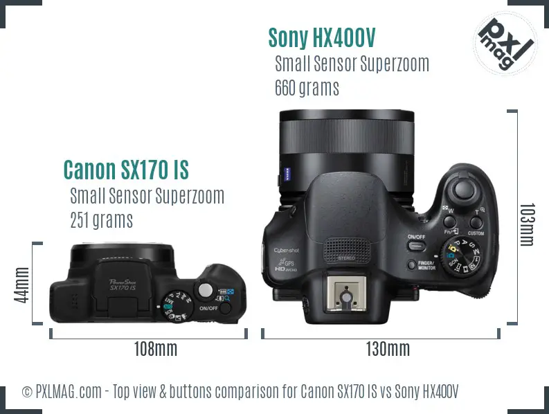 Canon SX170 IS vs Sony HX400V top view buttons comparison