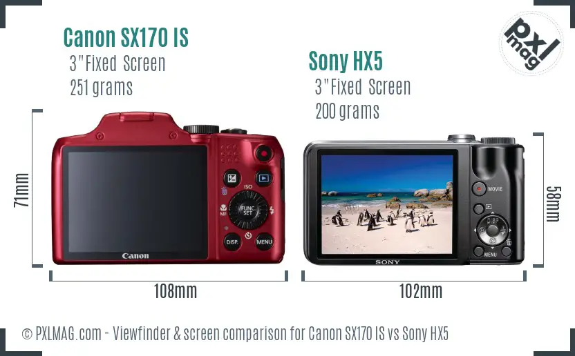 Canon SX170 IS vs Sony HX5 Screen and Viewfinder comparison