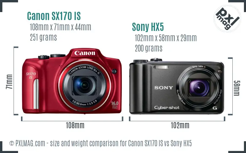 Canon SX170 IS vs Sony HX5 size comparison