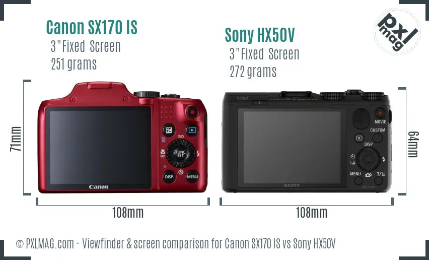 Canon SX170 IS vs Sony HX50V Screen and Viewfinder comparison