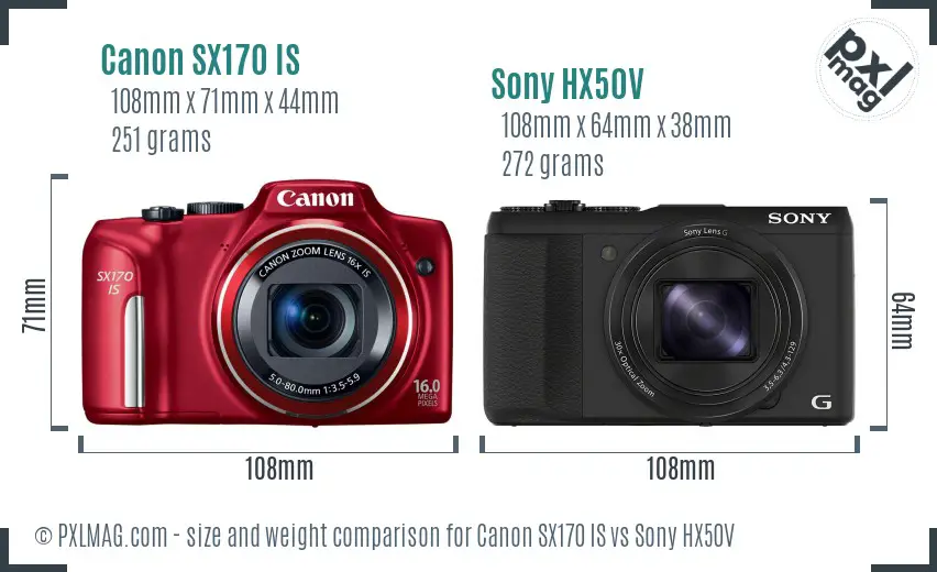 Canon SX170 IS vs Sony HX50V size comparison