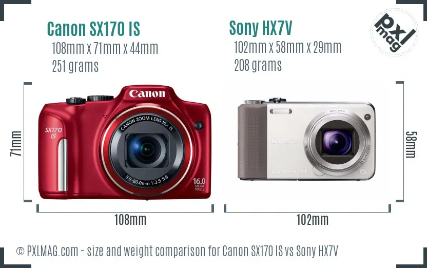 Canon SX170 IS vs Sony HX7V size comparison