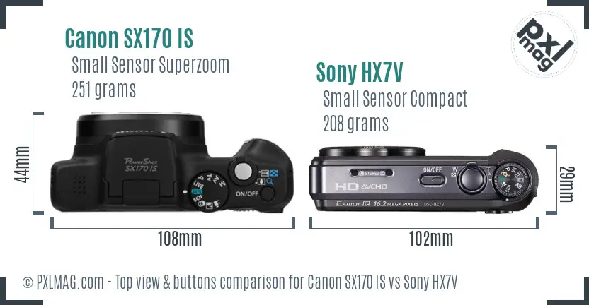 Canon SX170 IS vs Sony HX7V top view buttons comparison