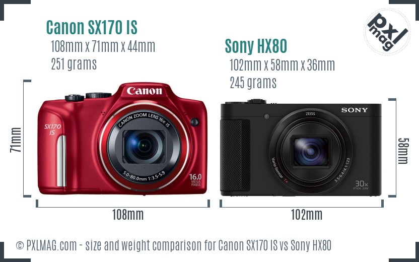 Canon SX170 IS vs Sony HX80 size comparison