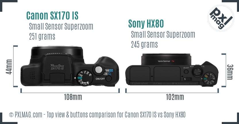 Canon SX170 IS vs Sony HX80 top view buttons comparison