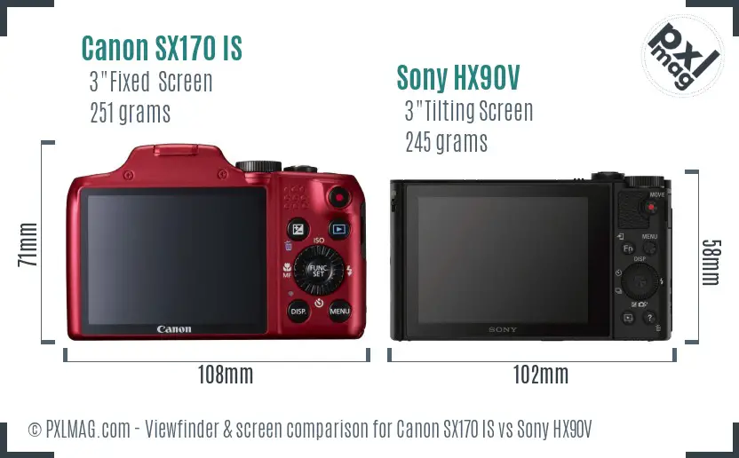 Canon SX170 IS vs Sony HX90V Screen and Viewfinder comparison