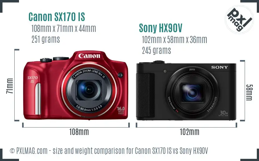 Canon SX170 IS vs Sony HX90V size comparison