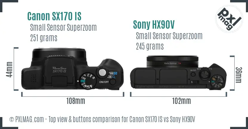 Canon SX170 IS vs Sony HX90V top view buttons comparison