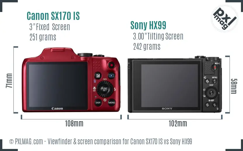 Canon SX170 IS vs Sony HX99 Screen and Viewfinder comparison