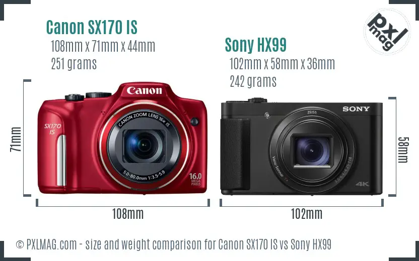 Canon SX170 IS vs Sony HX99 size comparison