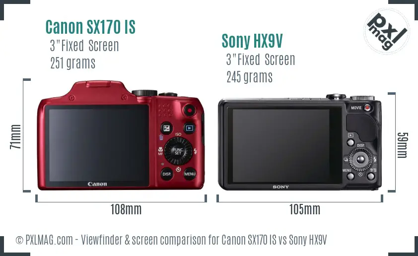 Canon SX170 IS vs Sony HX9V Screen and Viewfinder comparison