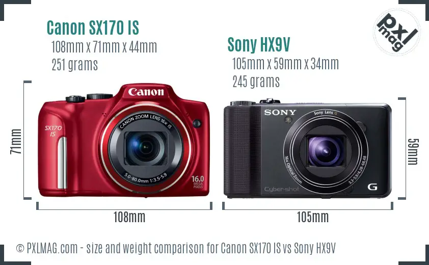 Canon SX170 IS vs Sony HX9V size comparison