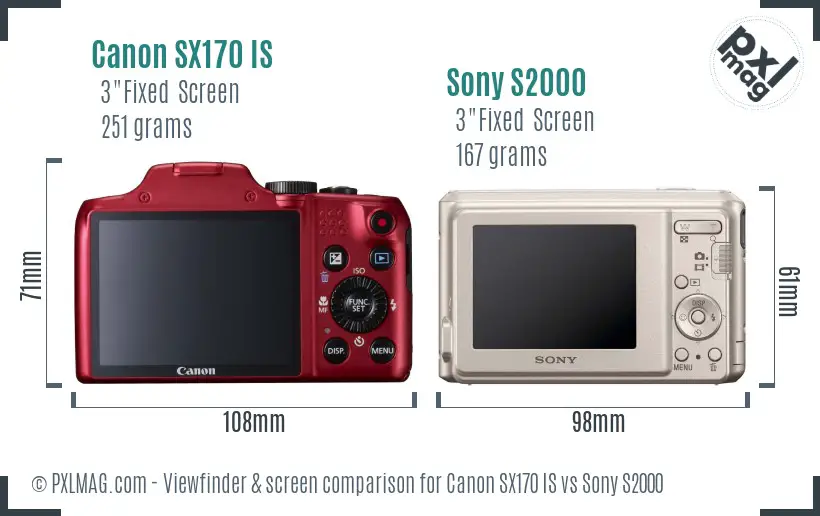 Canon SX170 IS vs Sony S2000 Screen and Viewfinder comparison