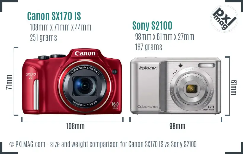 Canon SX170 IS vs Sony S2100 size comparison