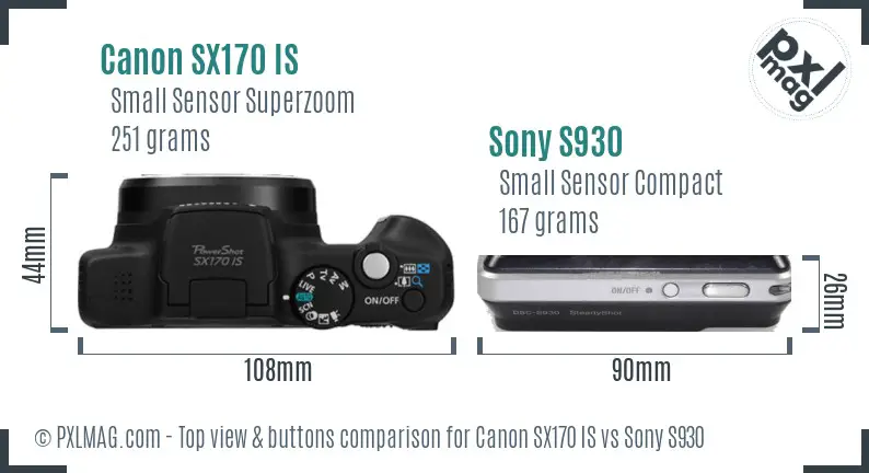 Canon SX170 IS vs Sony S930 top view buttons comparison Canon SX170 IS vs Sony S930 top view buttons comparison