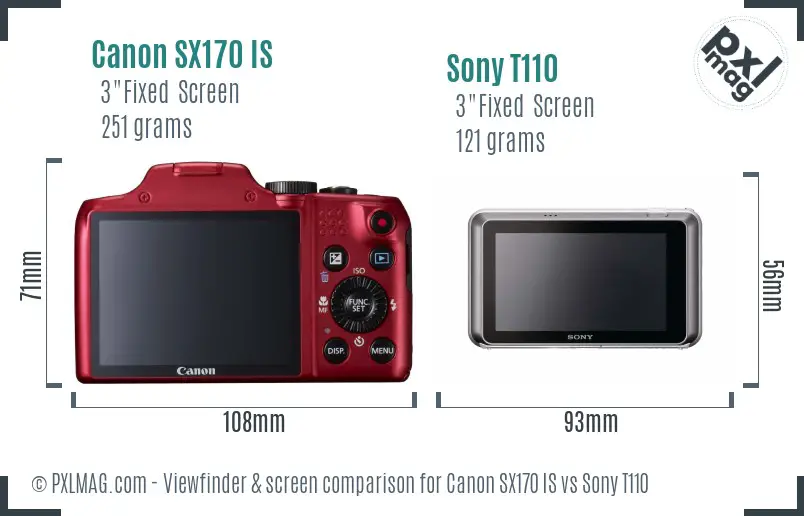 Canon SX170 IS vs Sony T110 Screen and Viewfinder comparison