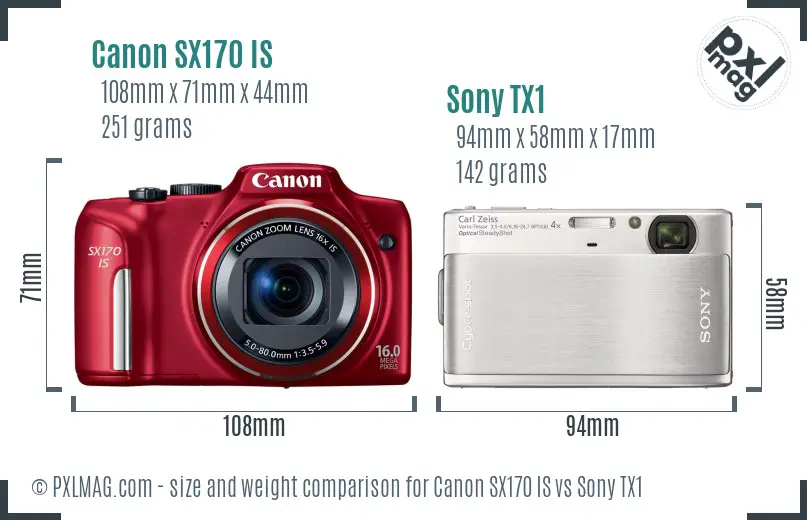 Canon SX170 IS vs Sony TX1 size comparison