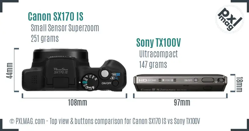 Canon SX170 IS vs Sony TX100V top view buttons comparison