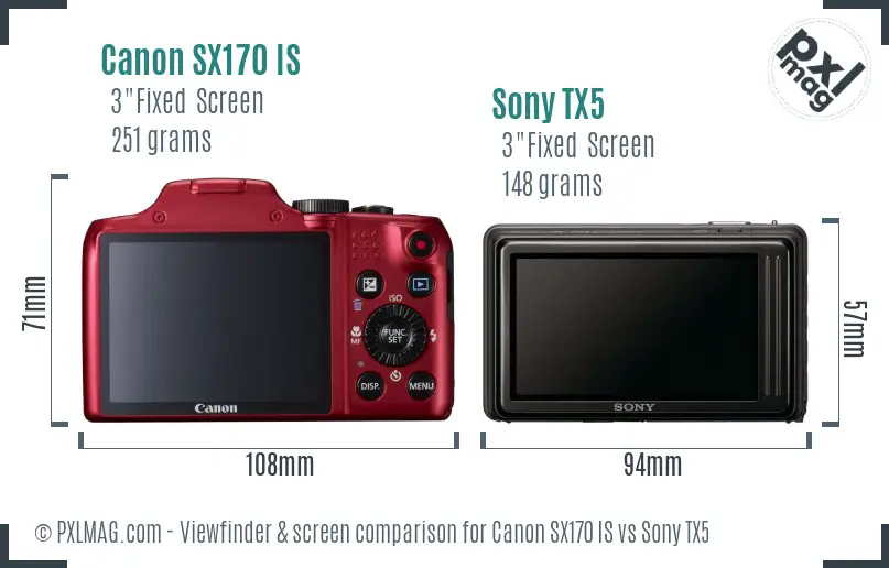 Canon SX170 IS vs Sony TX5 Screen and Viewfinder comparison Canon SX170 IS vs Sony TX5 Screen and Viewfinder comparison