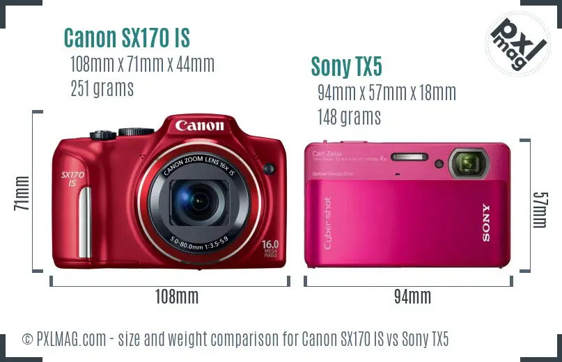 Canon SX170 IS vs Sony TX5 size comparison Canon SX170 IS vs Sony TX5 size comparison