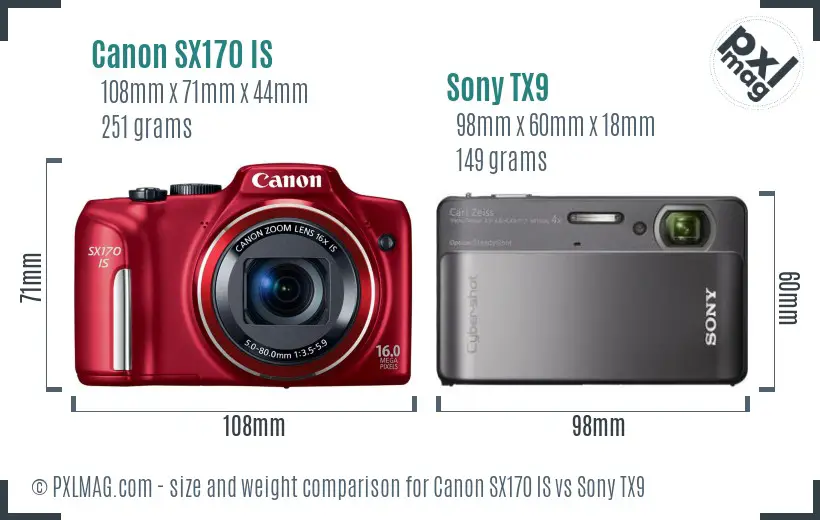 Canon SX170 IS vs Sony TX9 size comparison