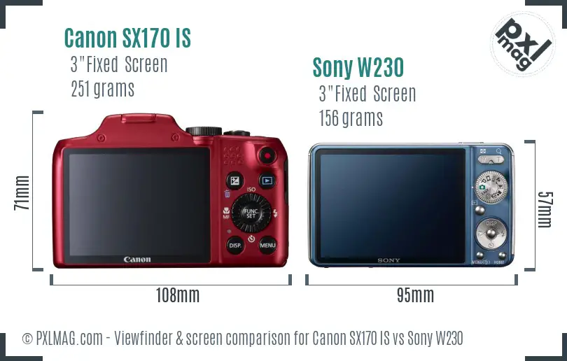 Canon SX170 IS vs Sony W230 Screen and Viewfinder comparison