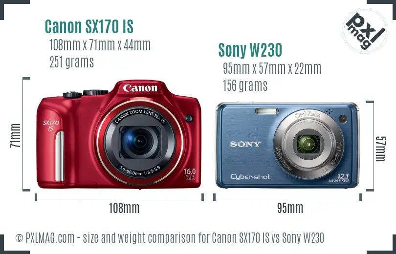 Canon SX170 IS vs Sony W230 size comparison