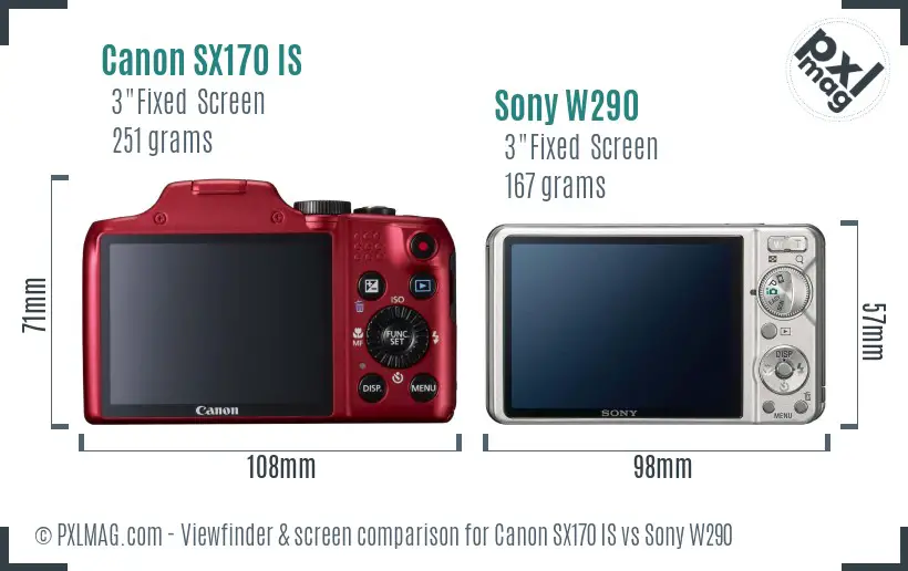 Canon SX170 IS vs Sony W290 Screen and Viewfinder comparison Canon SX170 IS vs Sony W290 Screen and Viewfinder comparison