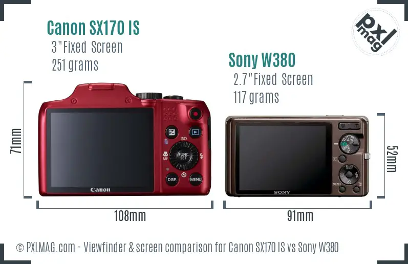Canon SX170 IS vs Sony W380 Screen and Viewfinder comparison
