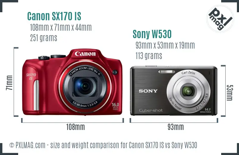 Canon SX170 IS vs Sony W530 size comparison Canon SX170 IS vs Sony W530 size comparison