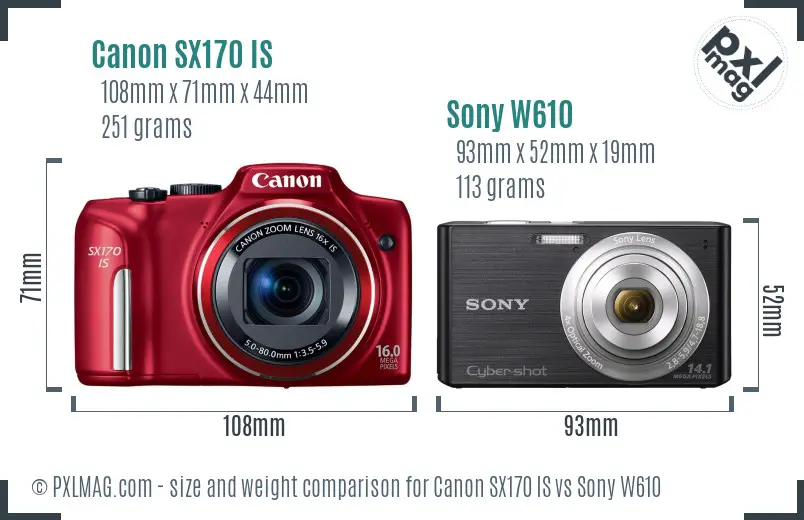 Canon SX170 IS vs Sony W610 size comparison
