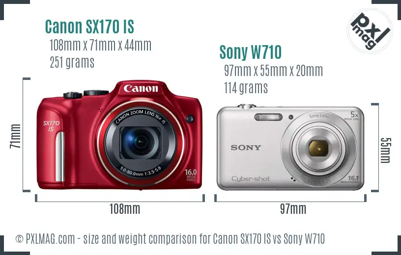 Canon SX170 IS vs Sony W710 size comparison