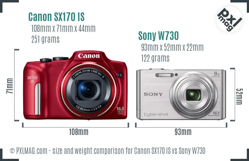 Canon SX170 IS vs Sony W730 size comparison