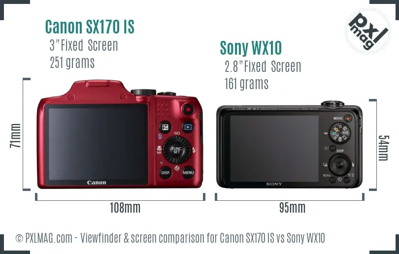 Canon SX170 IS vs Sony WX10 Screen and Viewfinder comparison