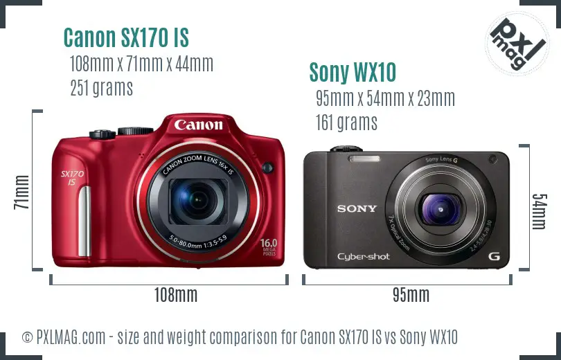 Canon SX170 IS vs Sony WX10 size comparison