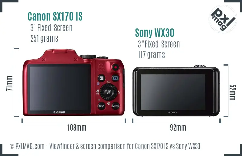 Canon SX170 IS vs Sony WX30 Screen and Viewfinder comparison