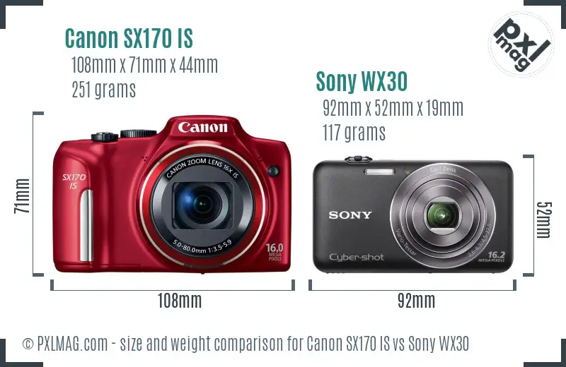 Canon SX170 IS vs Sony WX30 size comparison