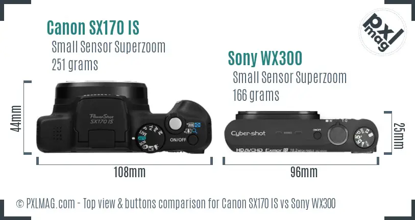 Canon SX170 IS vs Sony WX300 top view buttons comparison